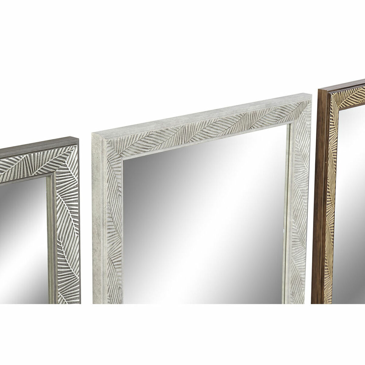 Väggspegel DKD Home Decor 36 x 2 x 95,5 cm Glas Naturell Grå Brun Vit polystyren Tropiskt Löv av en växt (4 Delar) - 2