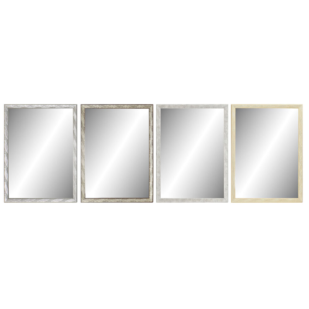 Väggspegel DKD Home Decor 56 x 2 x 76 cm Glas Naturell Grå Brun Mörkgrå polystyren Tropiskt Löv av en växt (4 Delar)