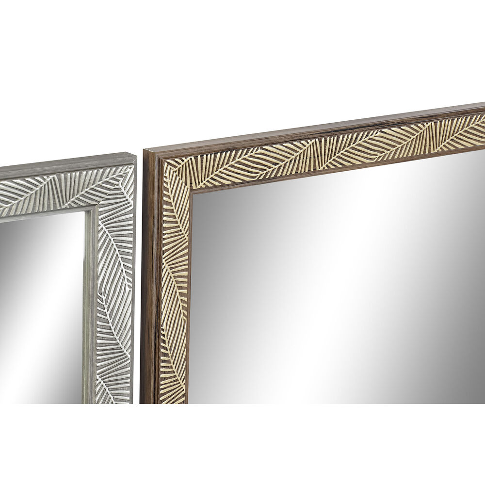 Väggspegel DKD Home Decor 56 x 2 x 76 cm Glas Naturell Grå Brun Mörkgrå polystyren Tropiskt Löv av en växt (4 Delar) - 2
