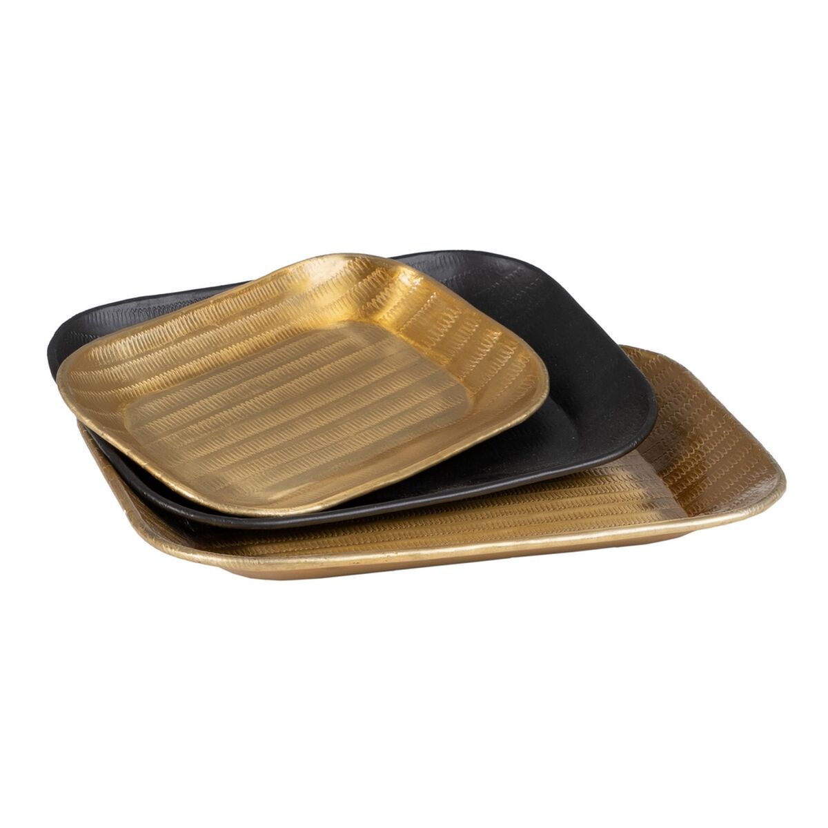 Snacksbricka 32 x 25,5 x 3 cm Svart Gyllene Aluminium 3 Delar