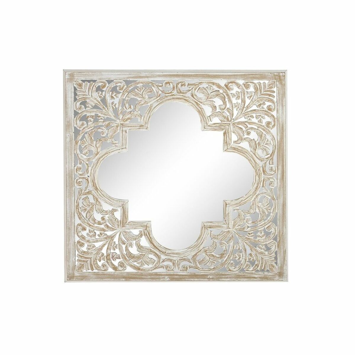 Väggspegel DKD Home Decor Glas Brun 90 x 3 x 90 cm Vit Arab Trä MDF Avskalad - 4