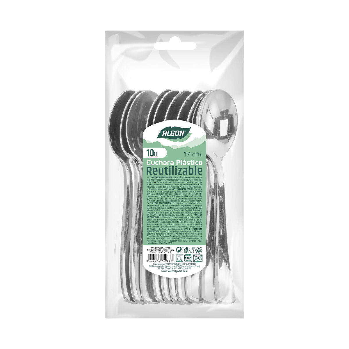 Set med skedar Algon Silvrig Återanvändningsbar 17 cm 10 antal - 2