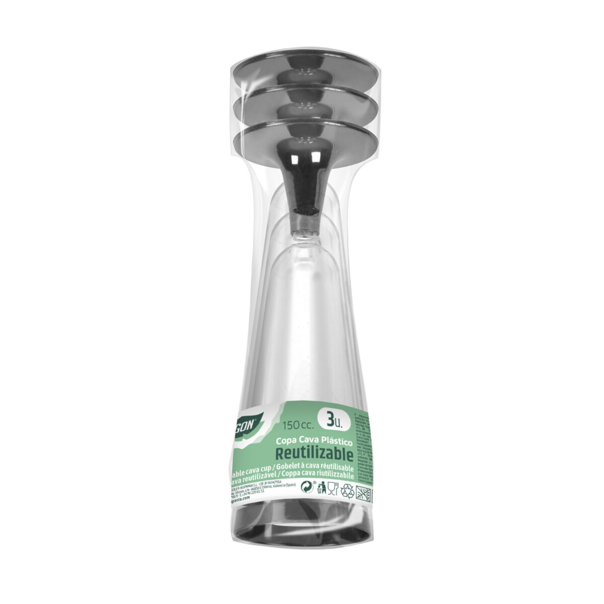 Återanvändbara cava-glas Algon Svart 150 ml 3 antal - 2