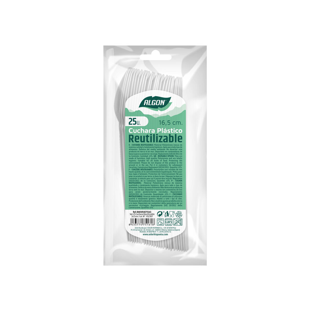 Set med skedar Algon Vit Återanvändningsbar 16,5 cm 25 antal - 2