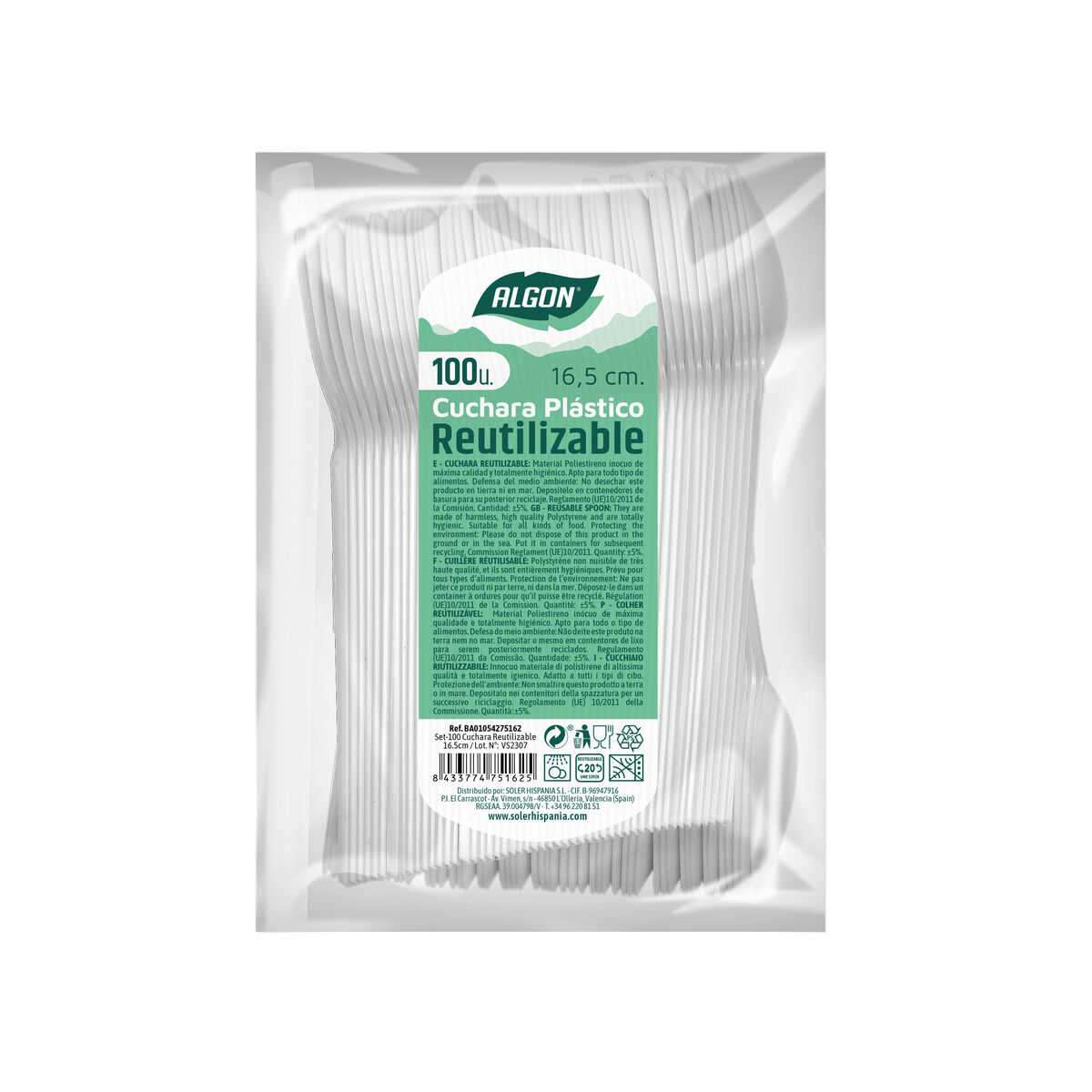 Set med skedar Algon Vit Återanvändningsbar 16,5 cm 100 antal - 2