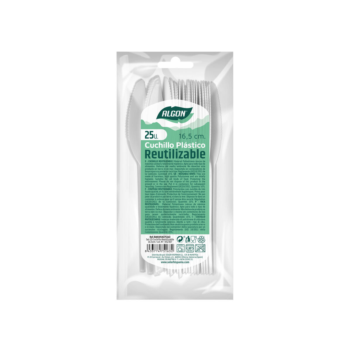 Knivset Algon Vit Återanvändningsbar 16,5 cm 25 antal - 2