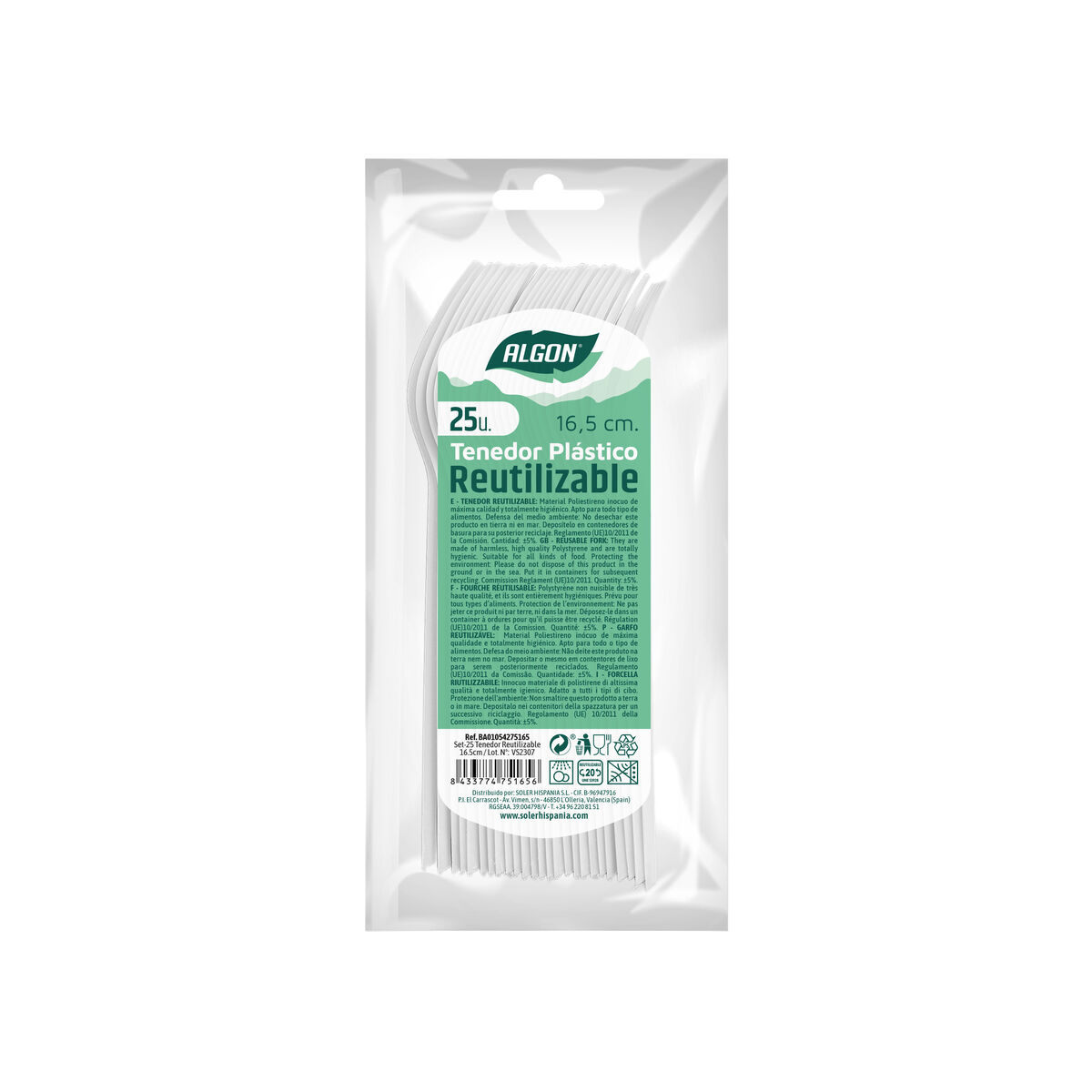 Gaffelset Algon Vit Återanvändningsbar 16,5 cm 25 antal - 2
