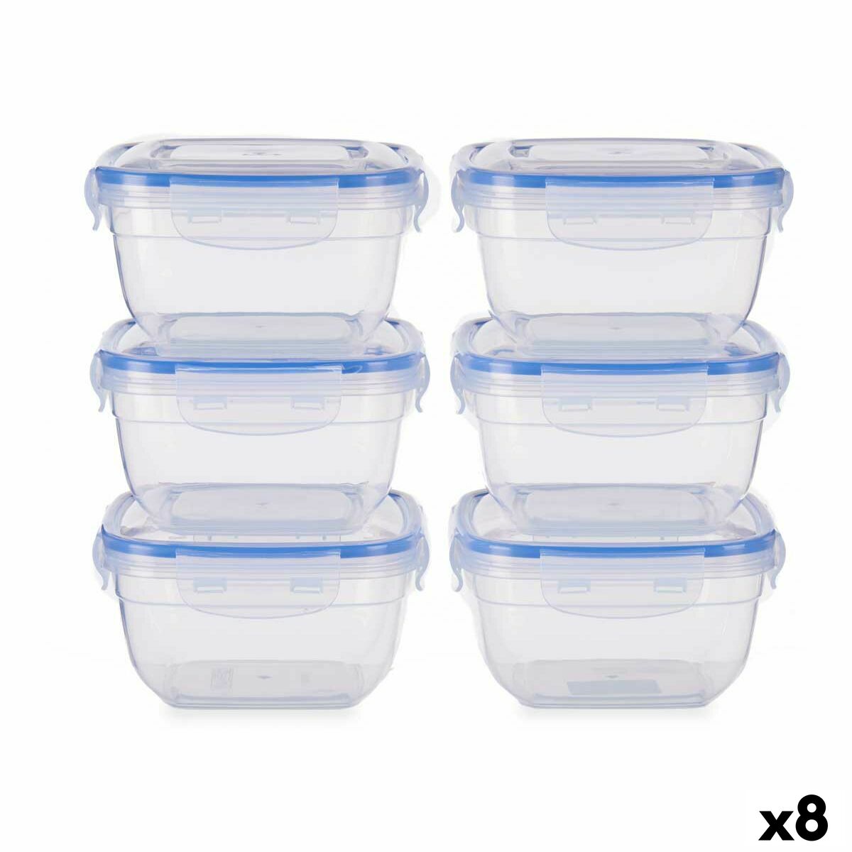 Lunchlådor, set Hermetisk Blå Transparent Plast 900 ml 14,5 x 8,5 x 14,5 cm (8 antal)