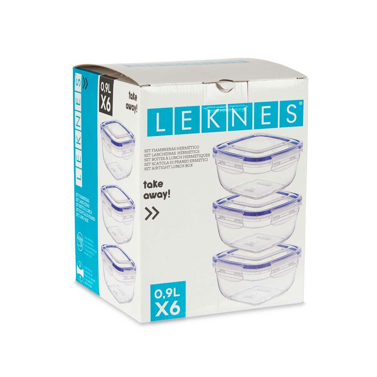 Lunchlådor, set Hermetisk Blå Transparent Plast 900 ml 14,5 x 8,5 x 14,5 cm (8 antal) - 2
