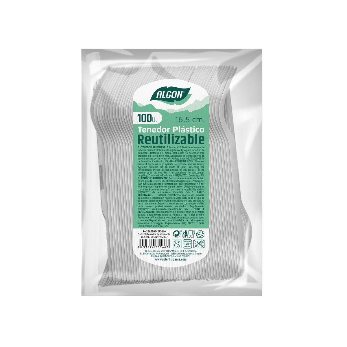 Gaffelset Algon Vit Återanvändningsbar 16,5 cm 100 antal - 2