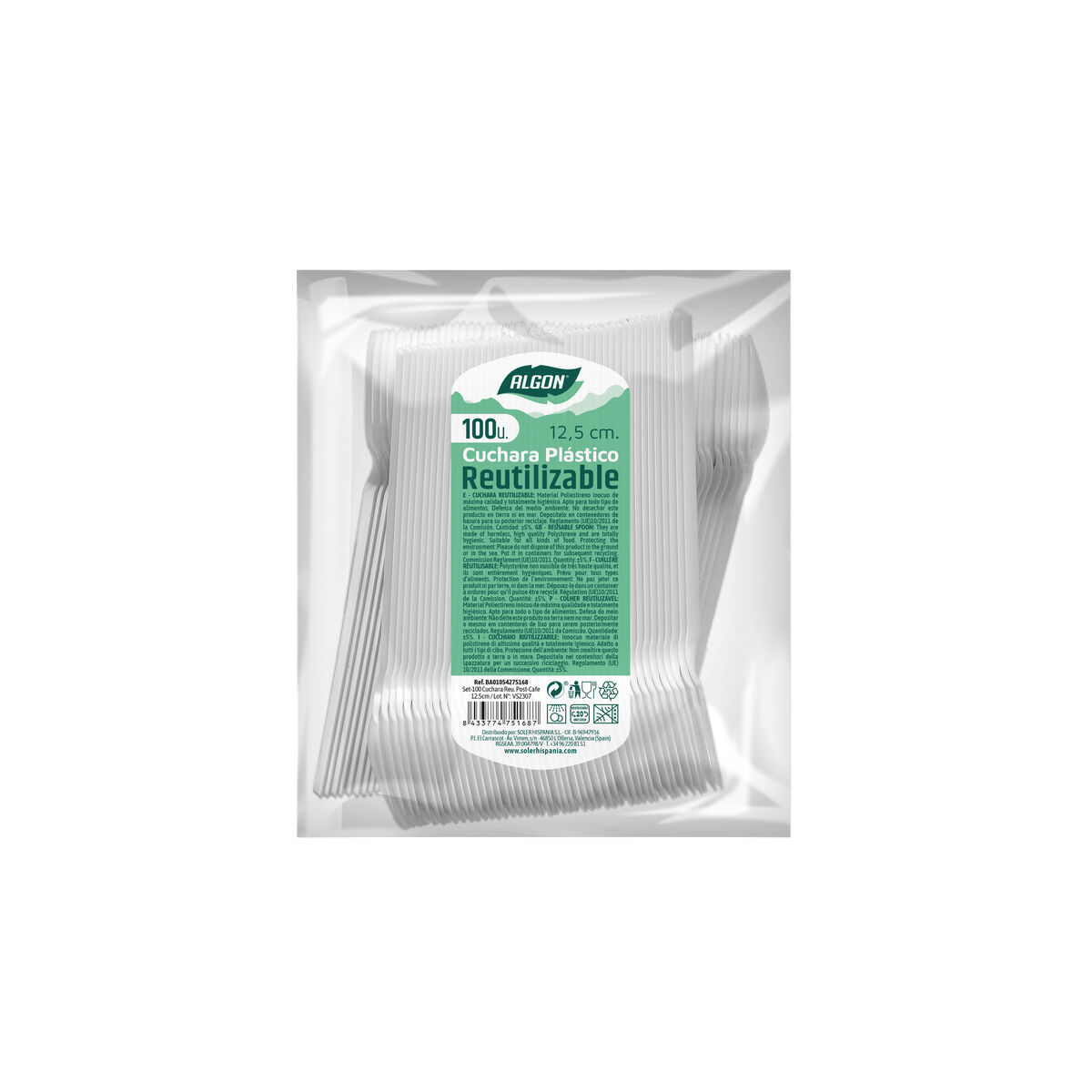 Set med skedar Algon Vit Återanvändningsbar 12,5 cm 100 antal - 2