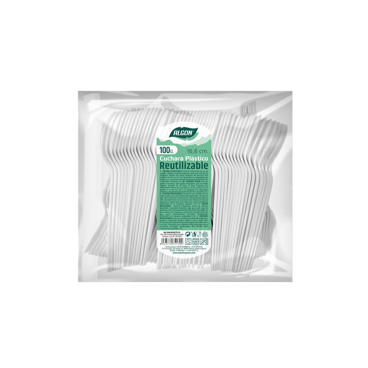 Set med skedar Algon Vit Återanvändningsbar 16,6 cm 100 antal - 2