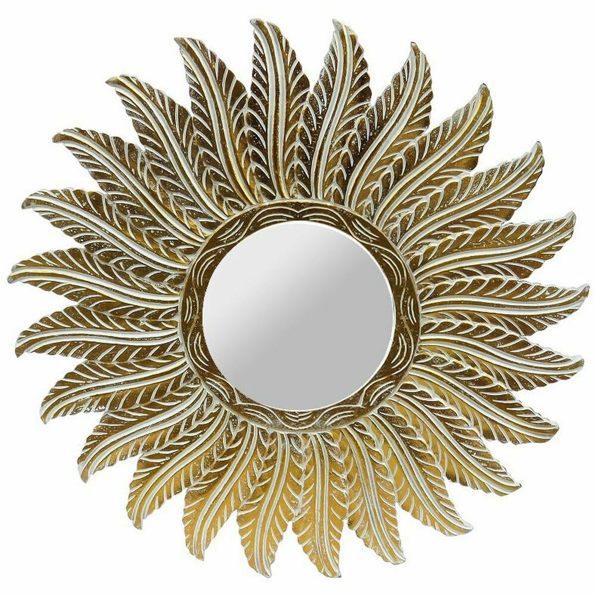 Väggspegel DKD Home Decor Glas Fjädrar Gyllene Mangoträ Avskalad (90 x 3 x 90 cm)