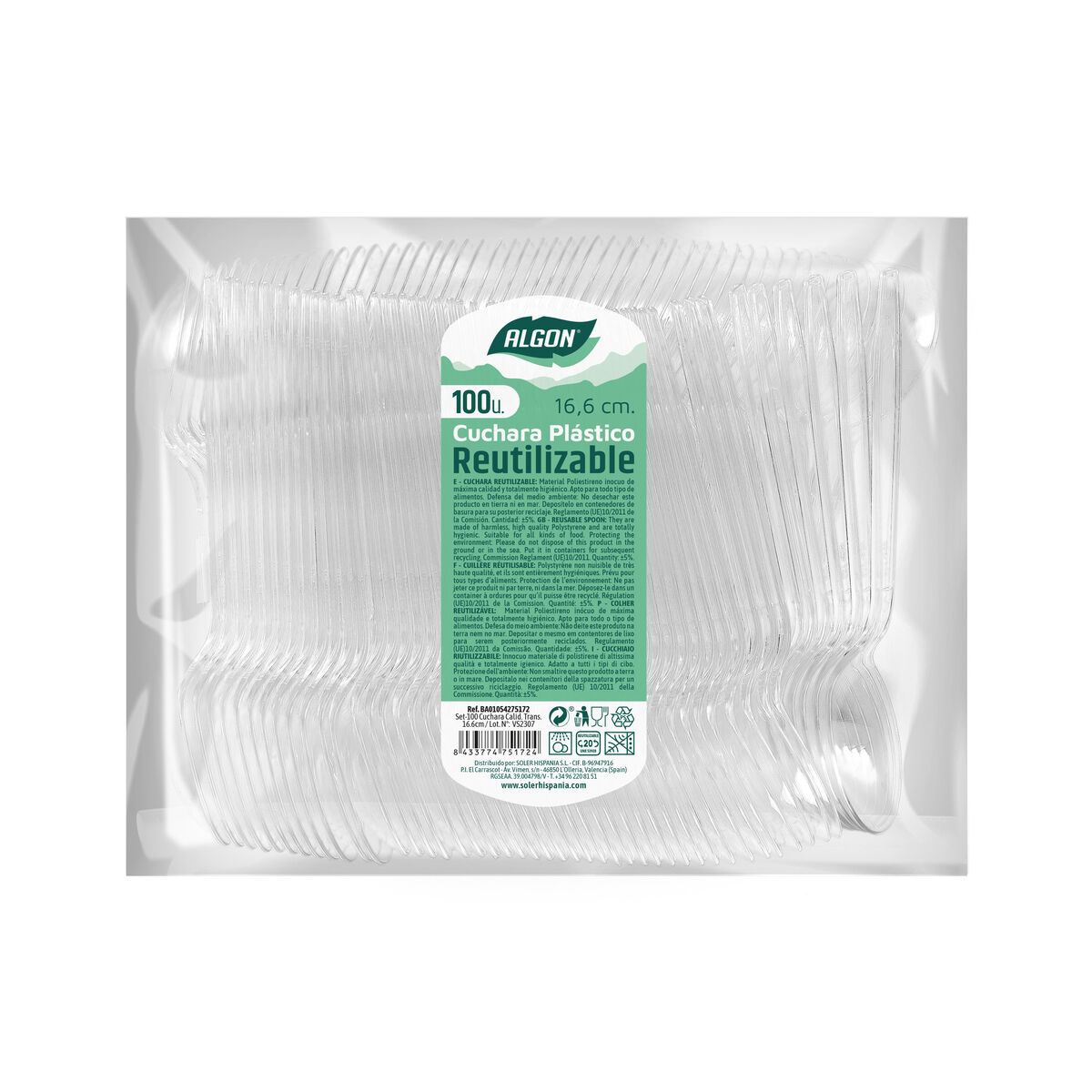Set med skedar Algon Transparent Återanvändningsbar 16,6 cm 100 antal - 2