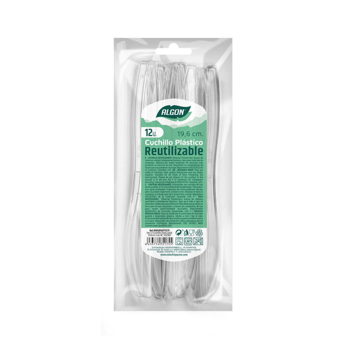 Knivset Algon Vit Återanvändningsbar 19,6 cm 12 antal - 2