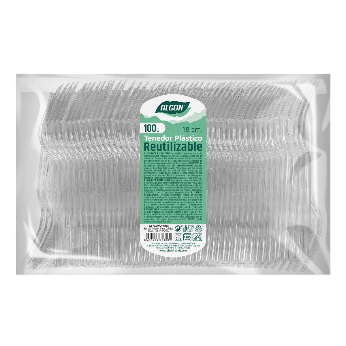 Gaffelset Algon Transparent Återanvändningsbar 18 cm 100 antal - 2