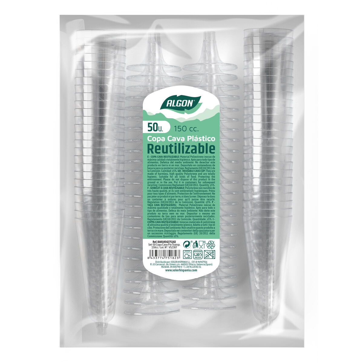 Återanvändbara cava-glas Algon Transparent 150 ml 50 antal - 2
