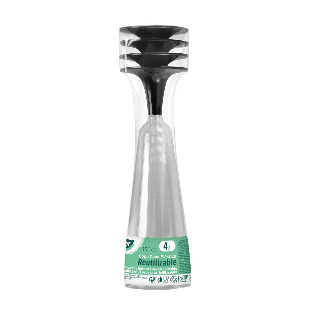 Återanvändbara cava-glas Algon Svart 150 ml 4 antal - 2