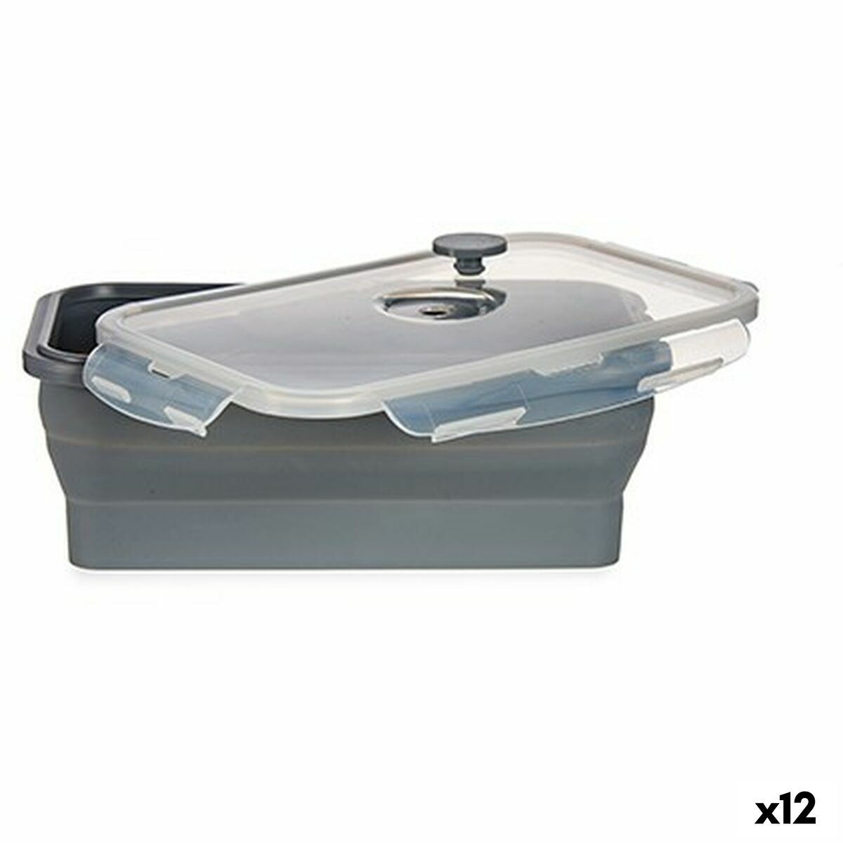 Rektangulär matlåda med lock Grå Silikon 1,2 L 13,7 x 3,5 x 22 cm (12 antal)