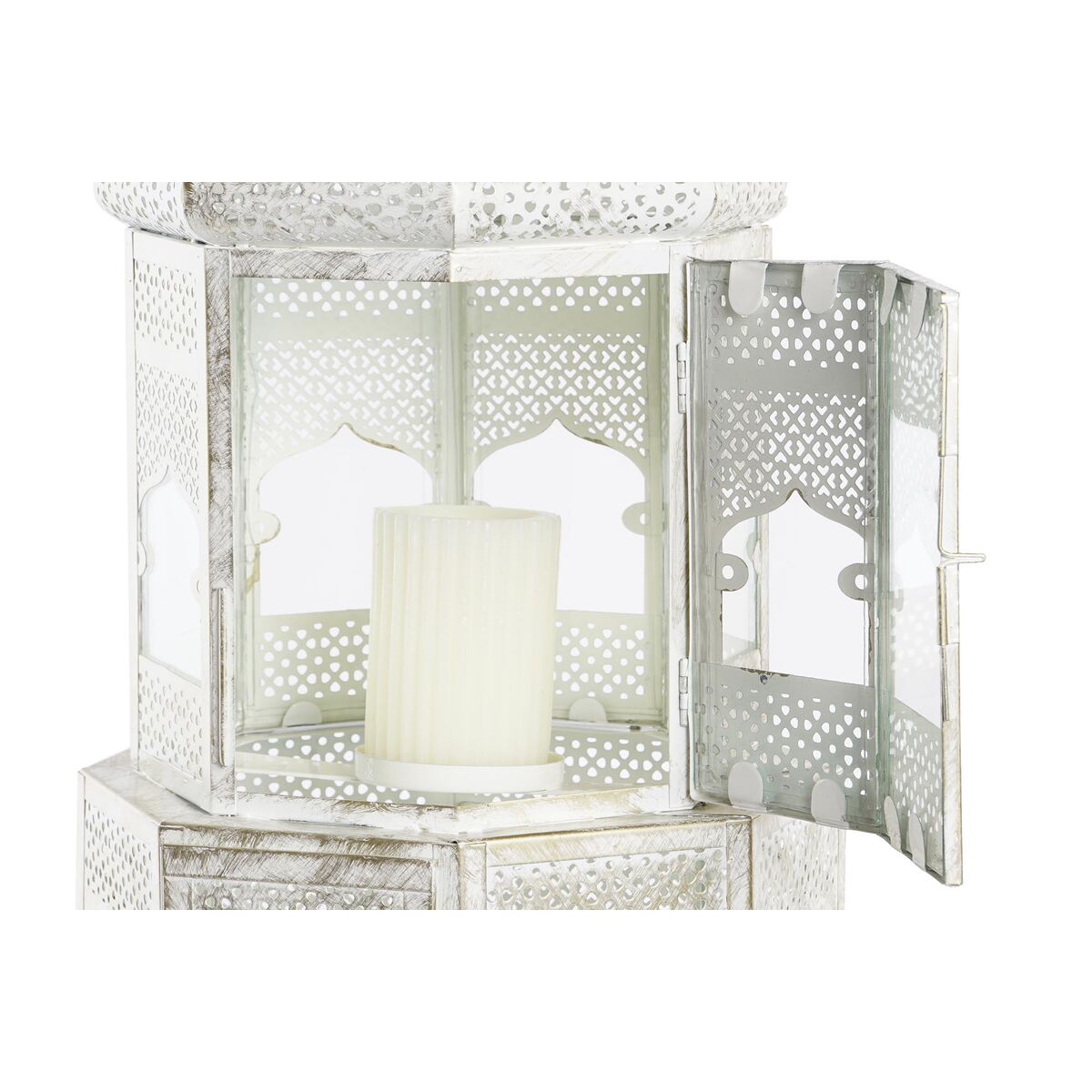 Lykta DKD Home Decor 2 antal Vit Gyllene Metall Glas Arab Antikbehandlad 30 x 30 x 71 cm (2 antal) - 4