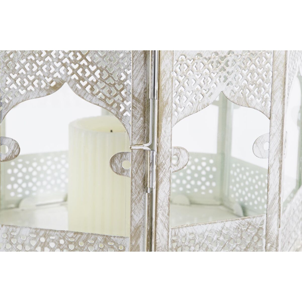 Lykta DKD Home Decor 2 antal Vit Gyllene Metall Glas Arab Antikbehandlad 30 x 30 x 71 cm (2 antal) - 3