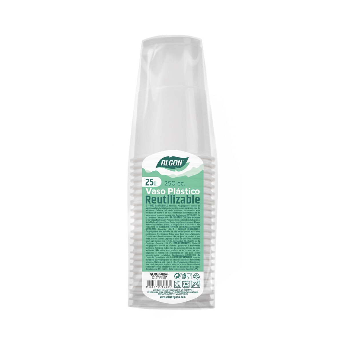 Set med återanvändbara glas Algon Vit 250 ml 25 antal - 2