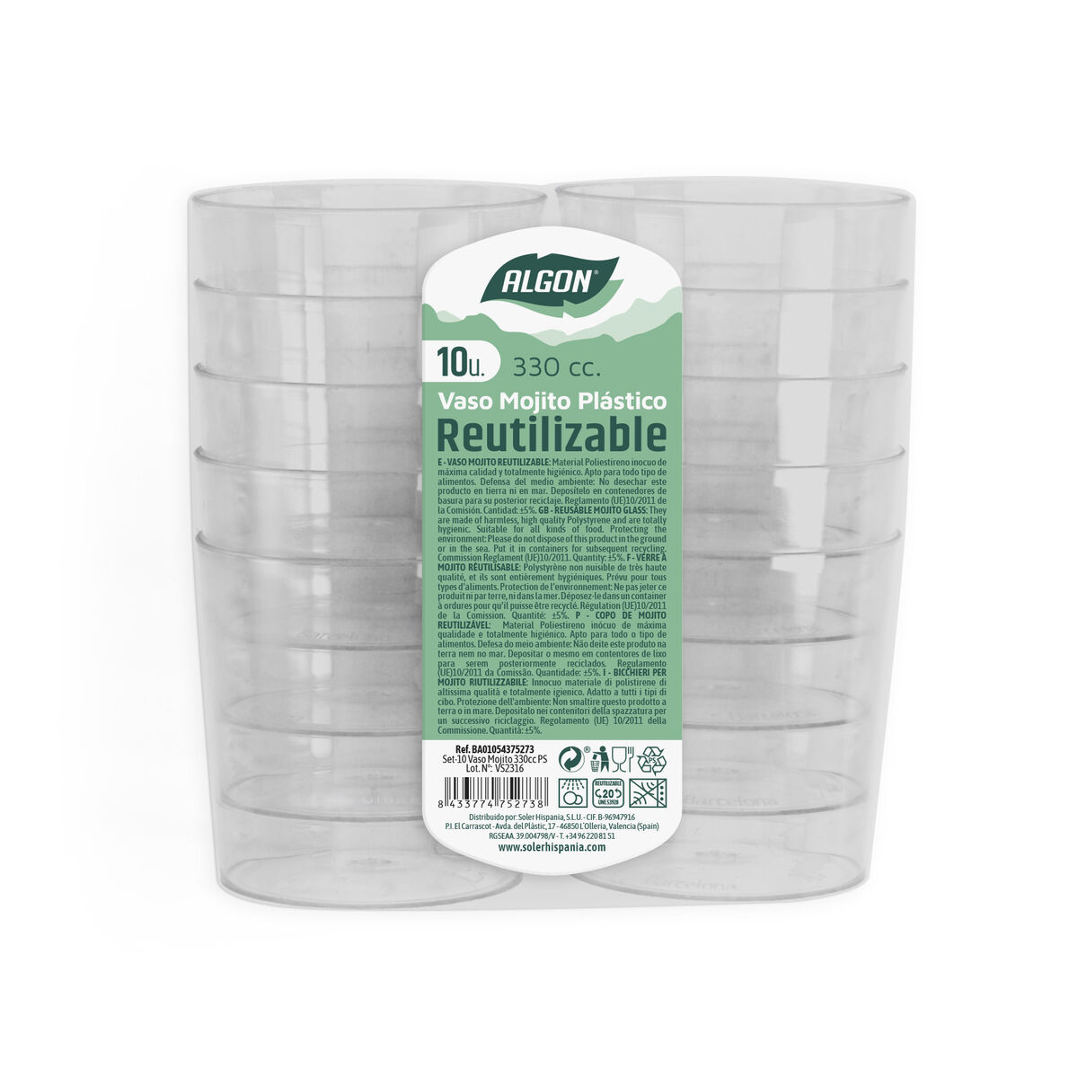 Set med återanvändbara glas Algon Transparent Mojito 3,3 L 10 antal - 2