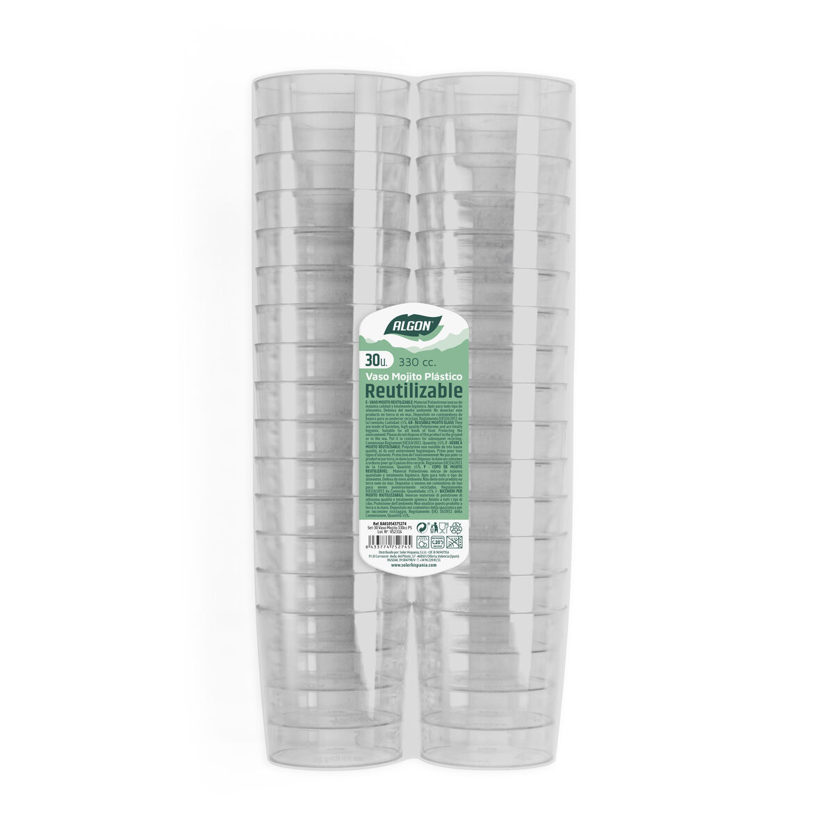 Set med återanvändbara glas Algon Transparent Mojito 3,3 L 30 antal - 2