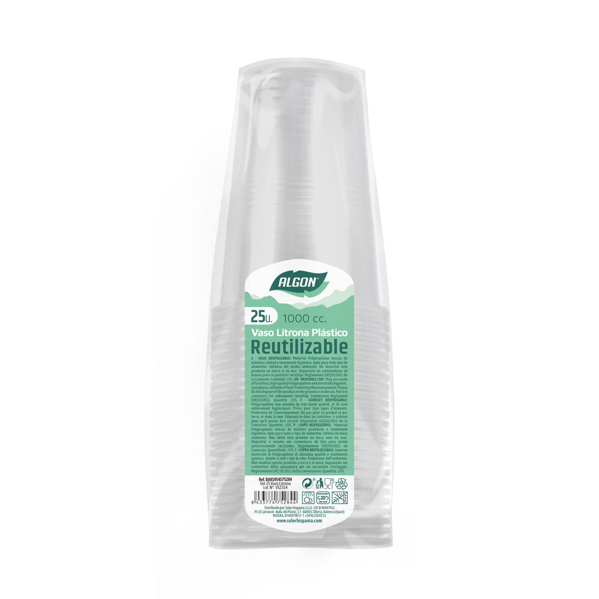 Set med återanvändbara glas Algon Transparent 1 L 25 antal - 2