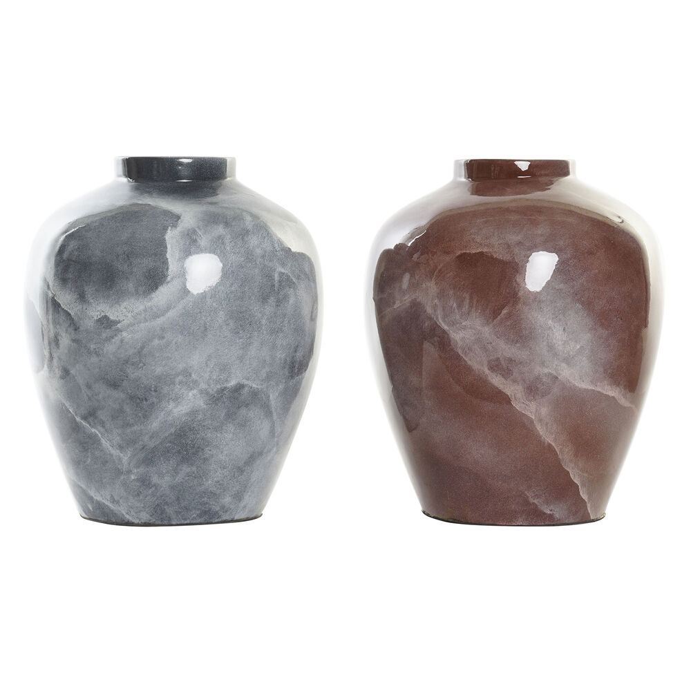 Vas DKD Home Decor Grå 26 x 26 x 32 cm Mörkbrun Modern Lackad (2 antal)