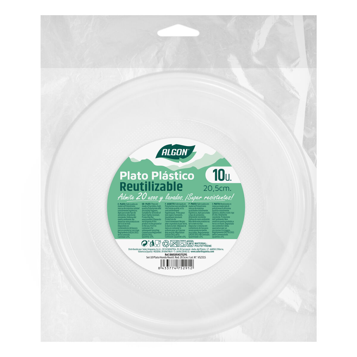 Set med återanvändbara tallrikar Algon Rund Vit 20,5 x 3 cm Plast 10 antal - 2