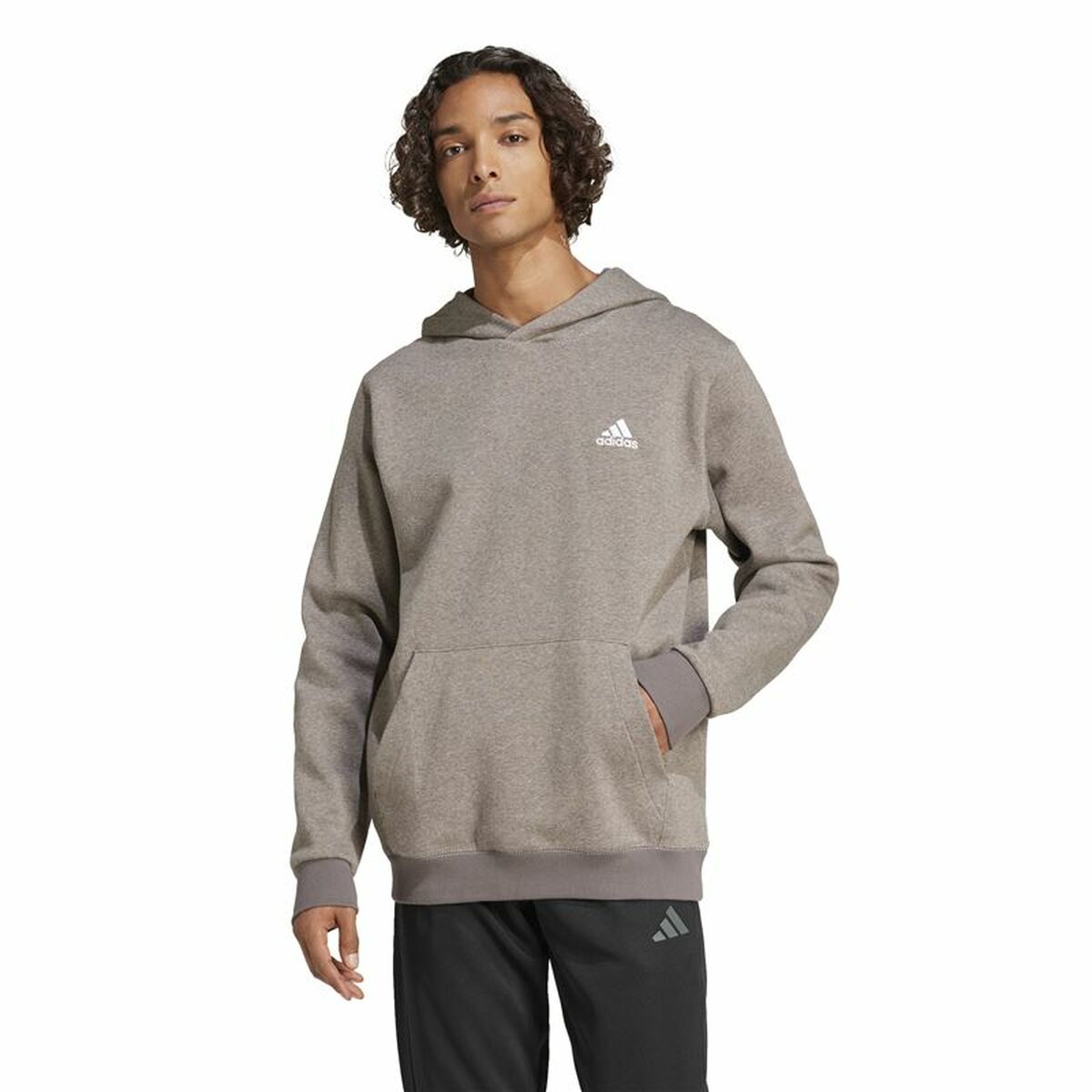 Tröja med huva Herr Adidas Seasonal Essentials Melange Hoodie Brun Beige - 2
