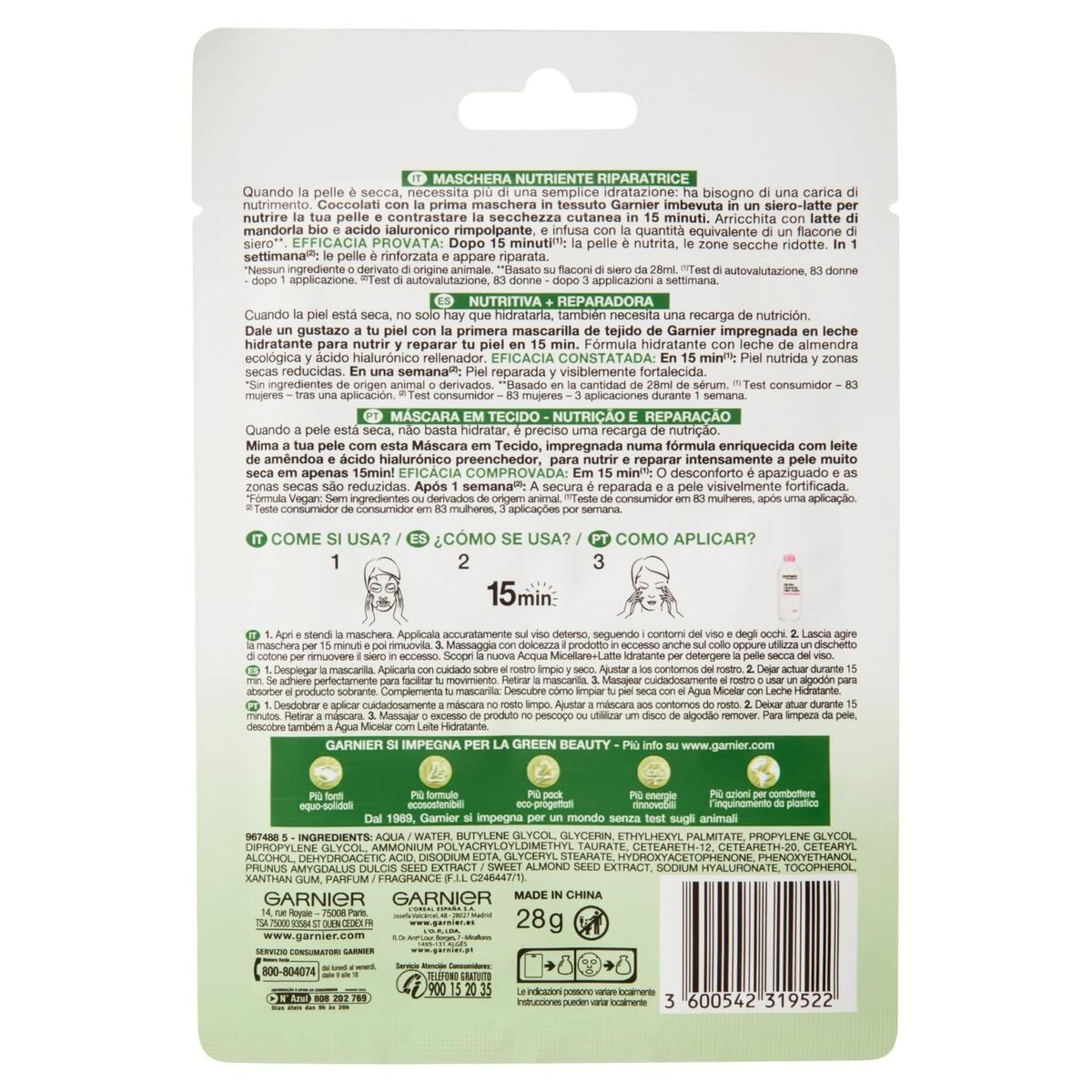 Ansiktsmask Garnier Skinactive Nutri Bomb (1 antal) - 2
