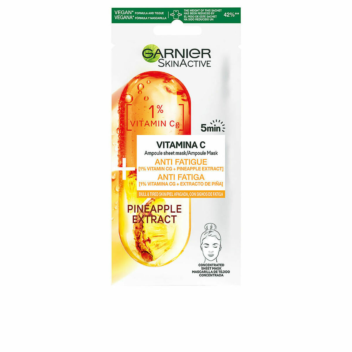 Tonande ansiktsmask Garnier Skinactive Vitamina C C-vitamin (1 antal)