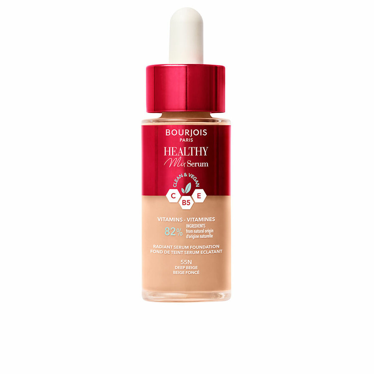 Flytande makeupbas Bourjois Healthy Mix Nº 55N Deep beige Nº 55n-Deep Beige 30 ml Serum