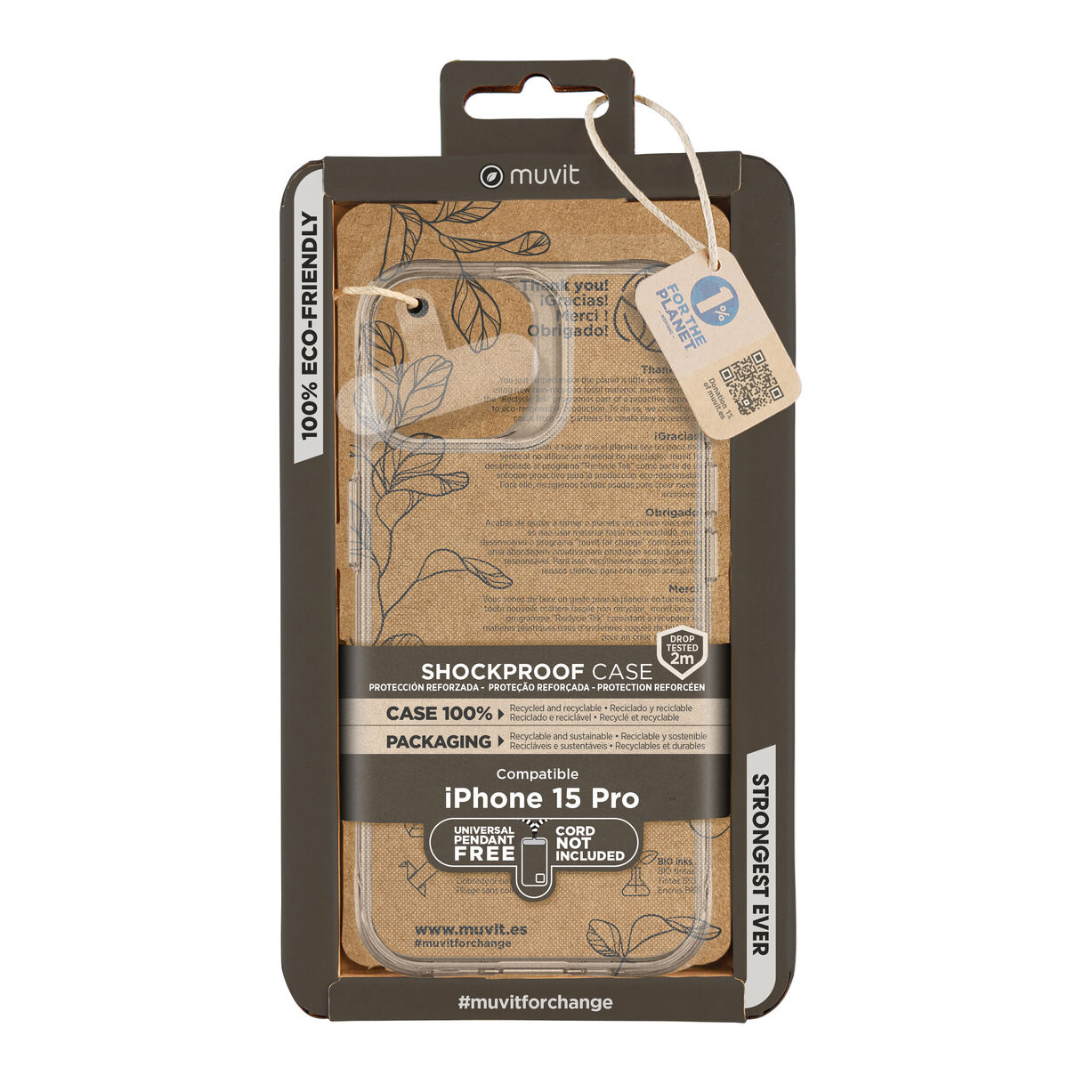 Mobilfodral Muvit for Change iPhone 15 Pro Clear