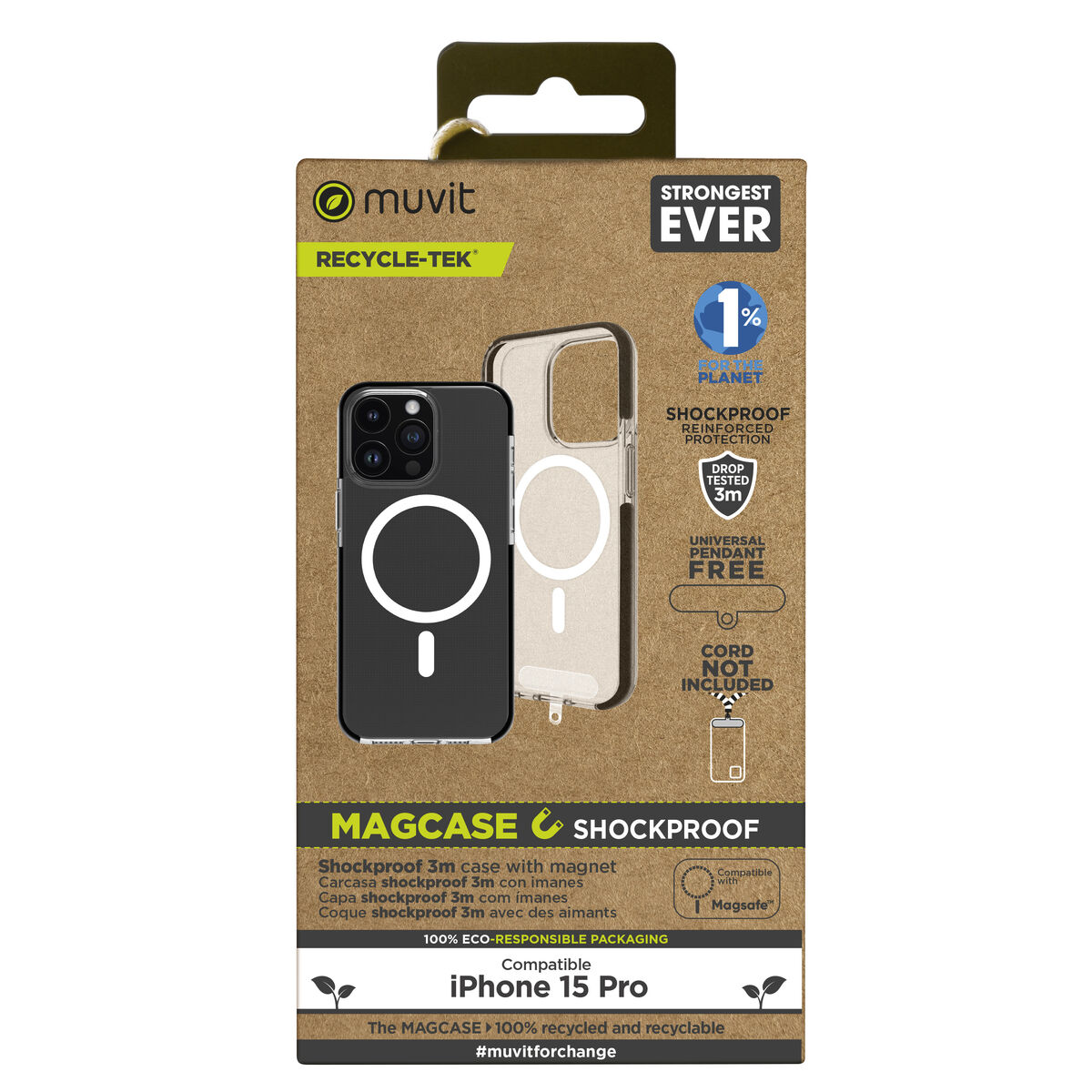 Mobilfodral Muvit for Change iPhone 15 Pro Clear