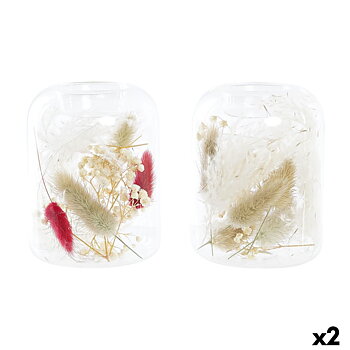 Ljusstakar DKD Home Decor Torkad blomma 8 x 8 x 11 cm Glas Beige Rödbrun (2 antal)