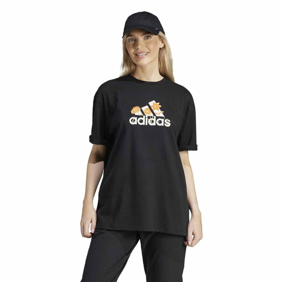 T-shirt med kortärm Dam Adidas Flower Pack Bos Svart - 2