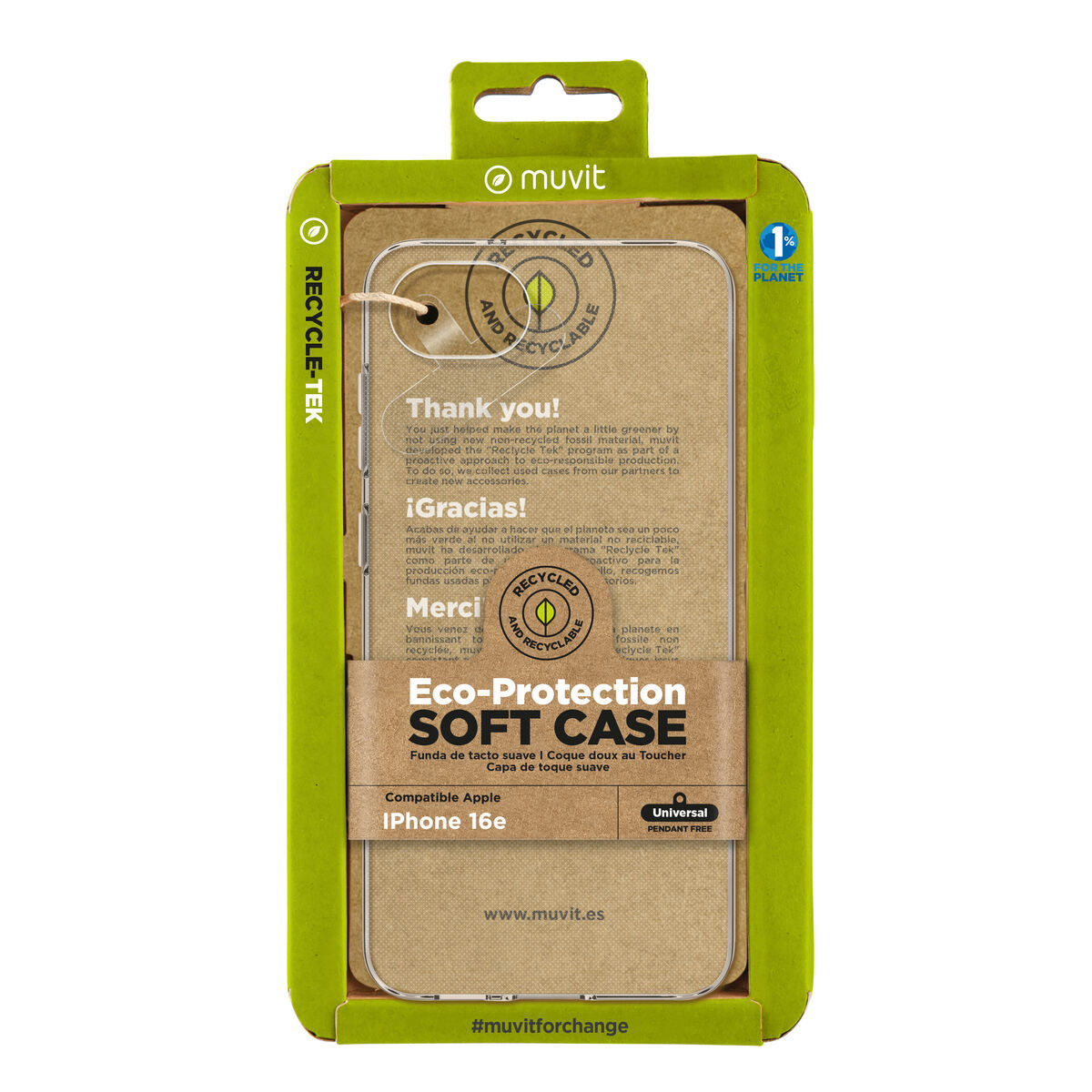 Mobilfodral Muvit for Change IPhone 16e Transparent