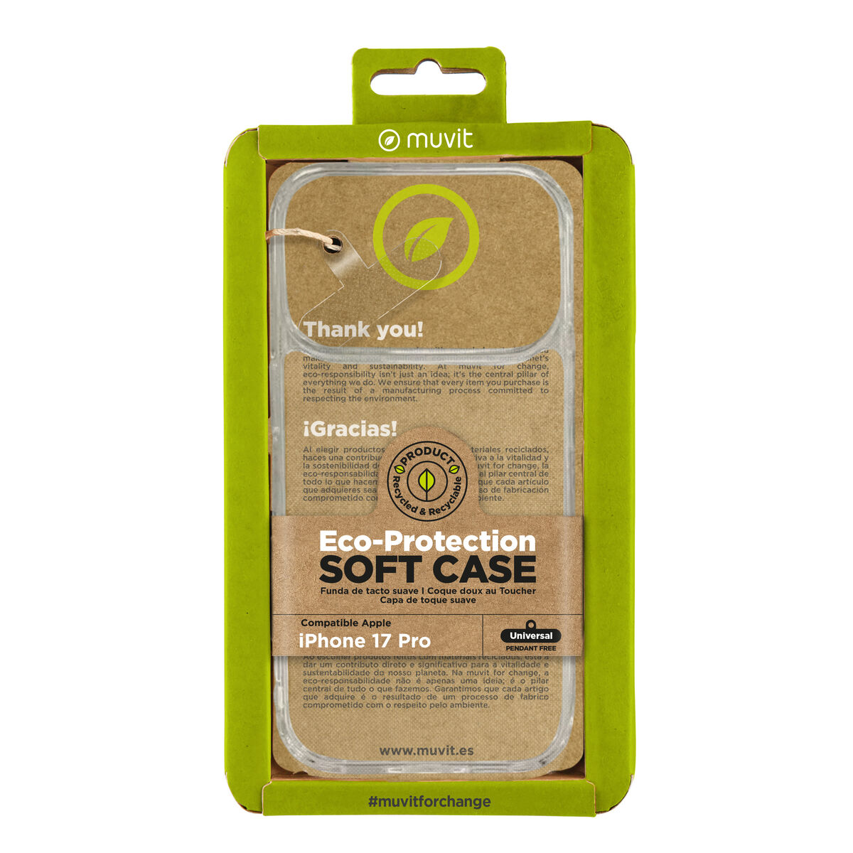 Mobilfodral Muvit for Change iPhone 17 Pro Transparent