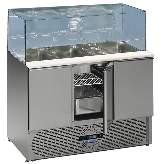 Kallskänksbänk med 3 dörrar och glas struktur, 3x GN 1/1, 0 °C och +10 °C