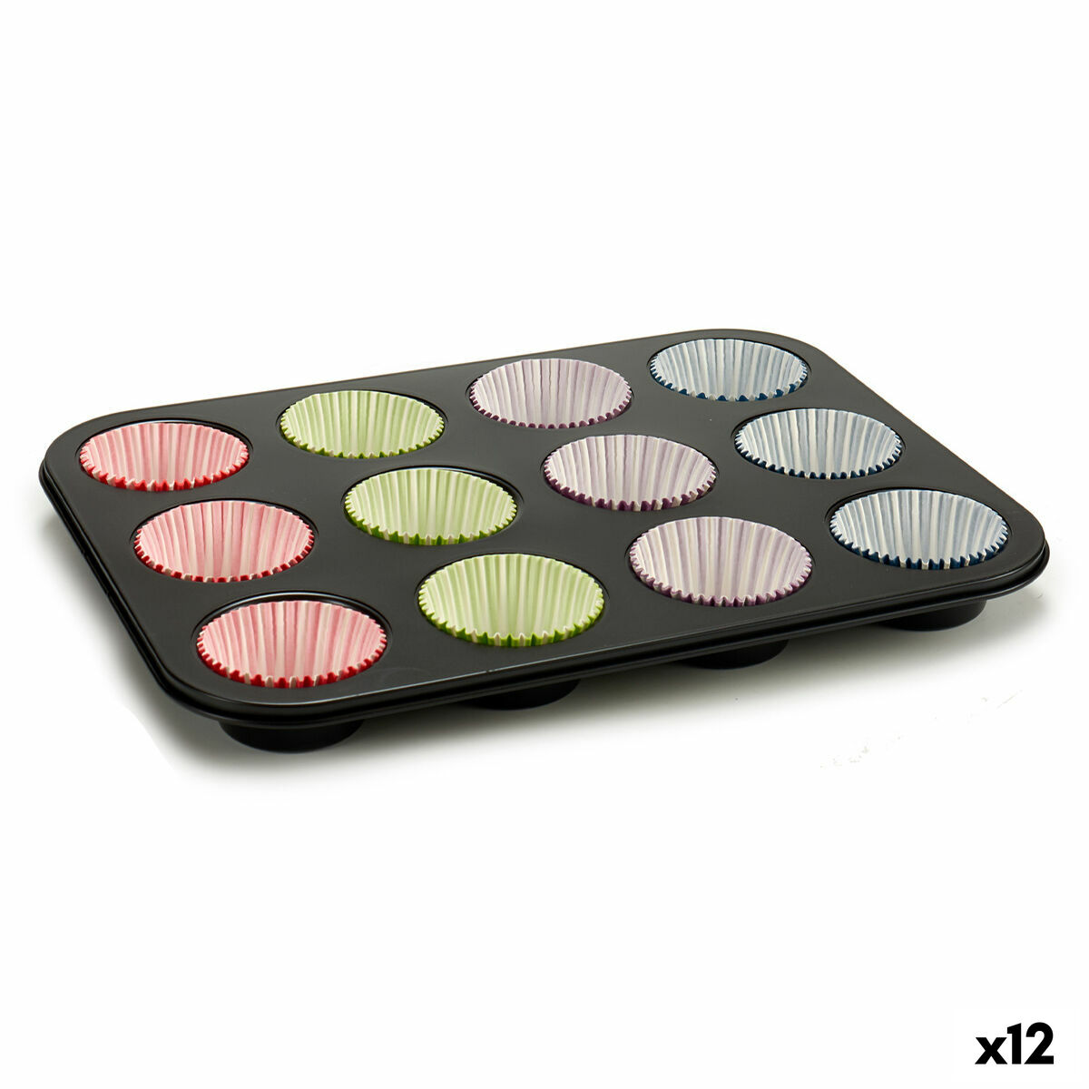 Muffinsbricka Kinvara Blå Svart Röd Grön Purpur Multicolour 7 x 7 x 3 cm 35 x 3 x 26,5 cm Ugnsplåt (12 antal)