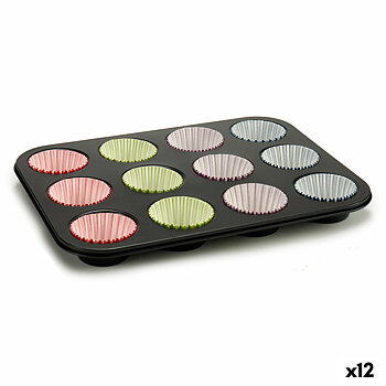 Muffinsbricka Kinvara Blå Svart Röd Grön Purpur Multicolour 7 x 7 x 3 cm 35 x 3 x 26,5 cm Ugnsplåt (12 antal)