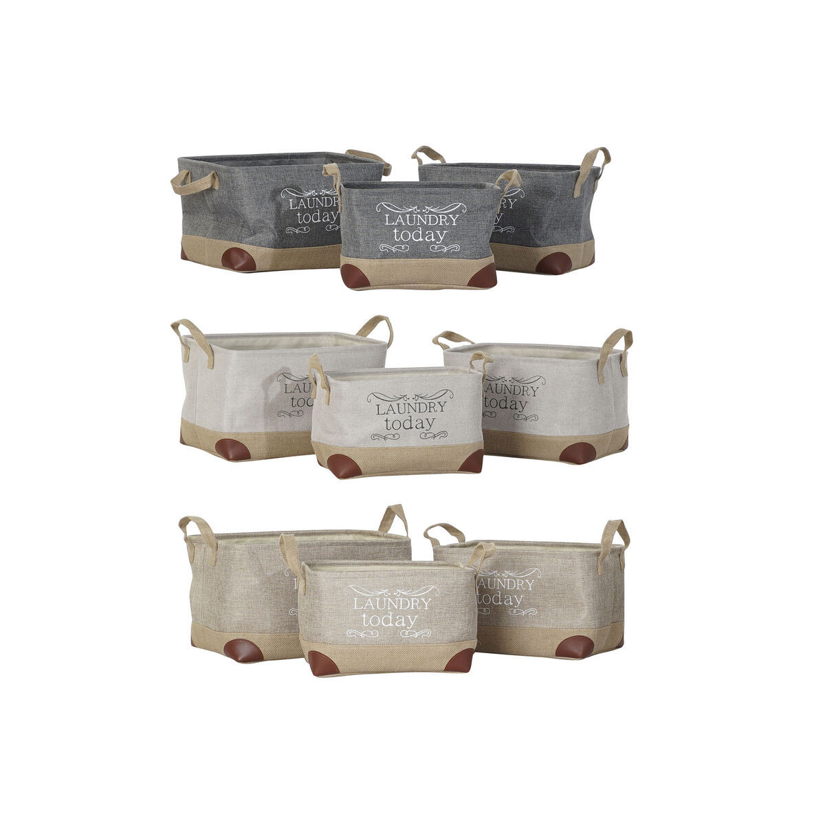 Multifunktionell korg DKD Home Decor Beige Grå Ljusbrun 40 x 30 x 24 cm Trä 3 Delar (3 antal)