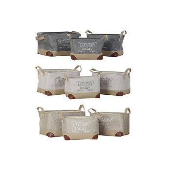 Multifunktionell korg DKD Home Decor Beige Grå Ljusbrun 40 x 30 x 24 cm Trä 3 Delar (3 antal)