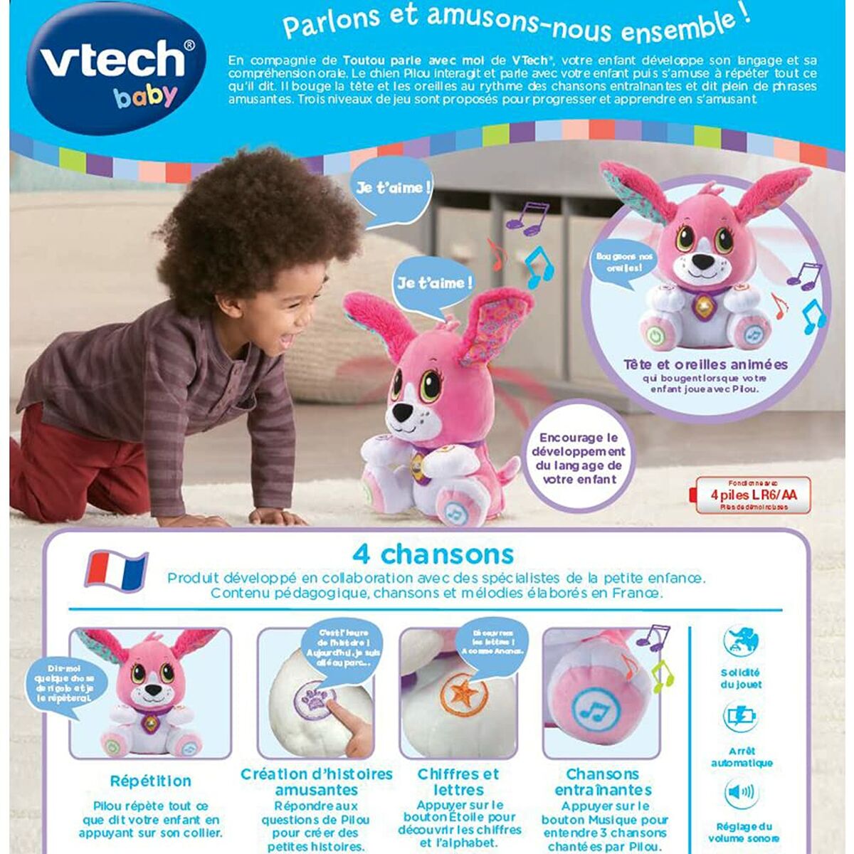 Mjukdjur med ljud Vtech Baby Doggie Talk to me (FR) Hund - 2
