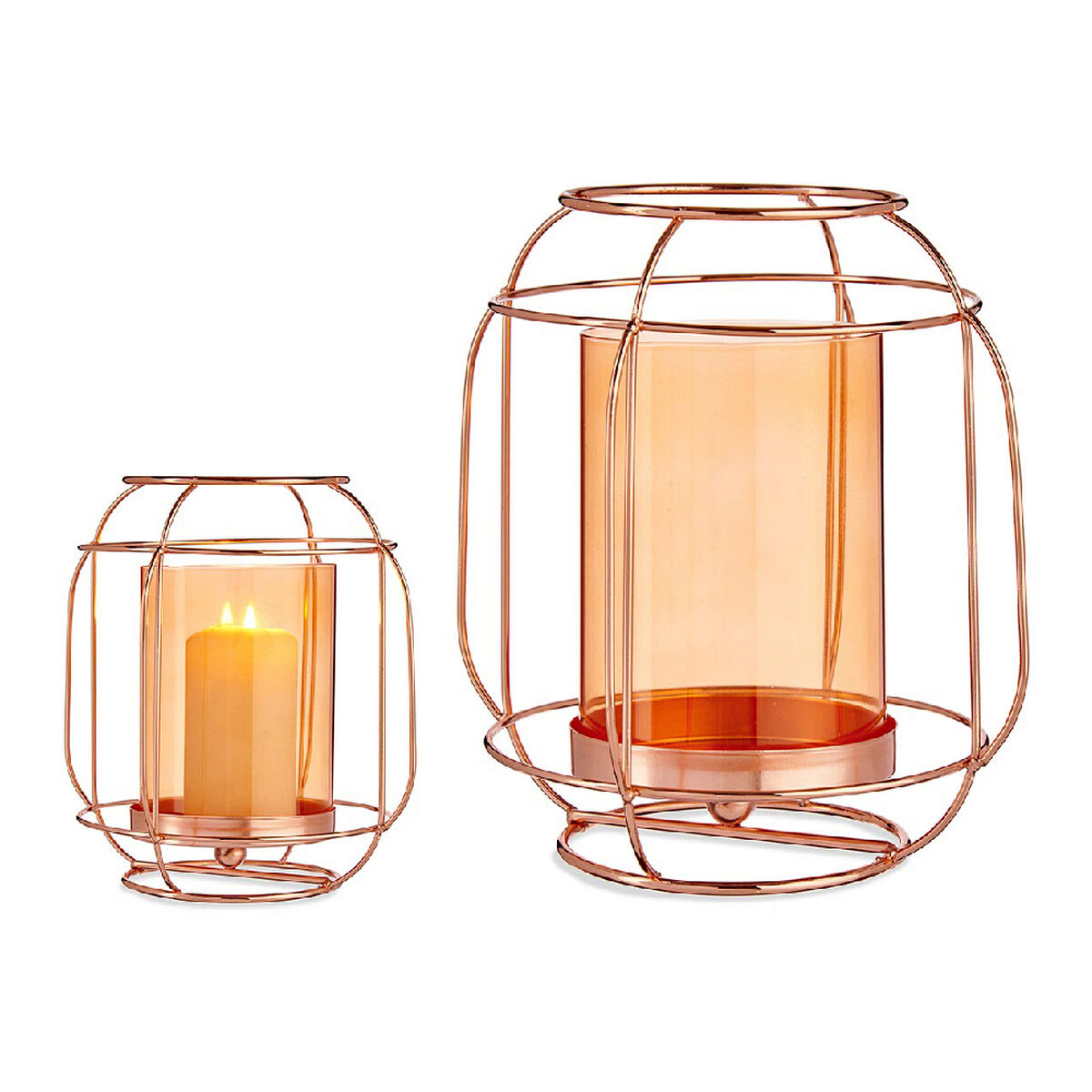 Ljusstakar Gift Decor Koppar Ambra Metall Glas 19 x 20 x 19 cm Lykta