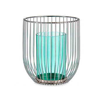 Ljusstakar Gift Decor Blå Silvrig Silver Metall Glas 15 x 17 x 15 cm Bur