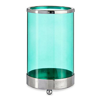 Ljusstakar Gift Decor Blå Silvrig Silver Metall Glas 9,7 x 16,5 x 9,7 cm Cylinder